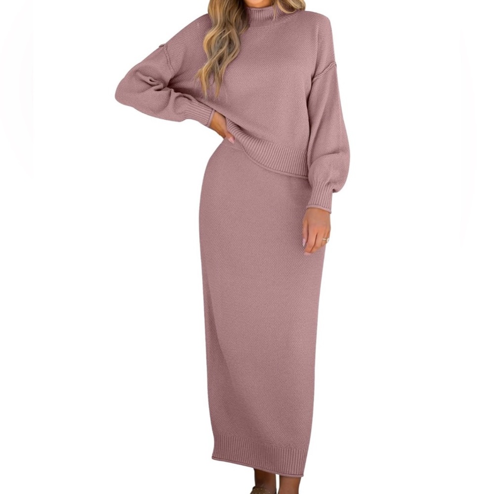 Elegant Mauve Knit Sweater and Skirt Set